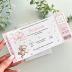 Convite Passaporte Urso e Balões Rosa