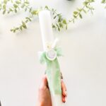 Vela de Batismo com Laço Verde-Água
