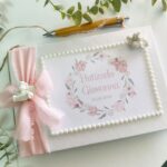 Livro de Honra Simples Rosa com Anjos de Gesso