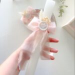Vela de Batismo com Laço Rosa